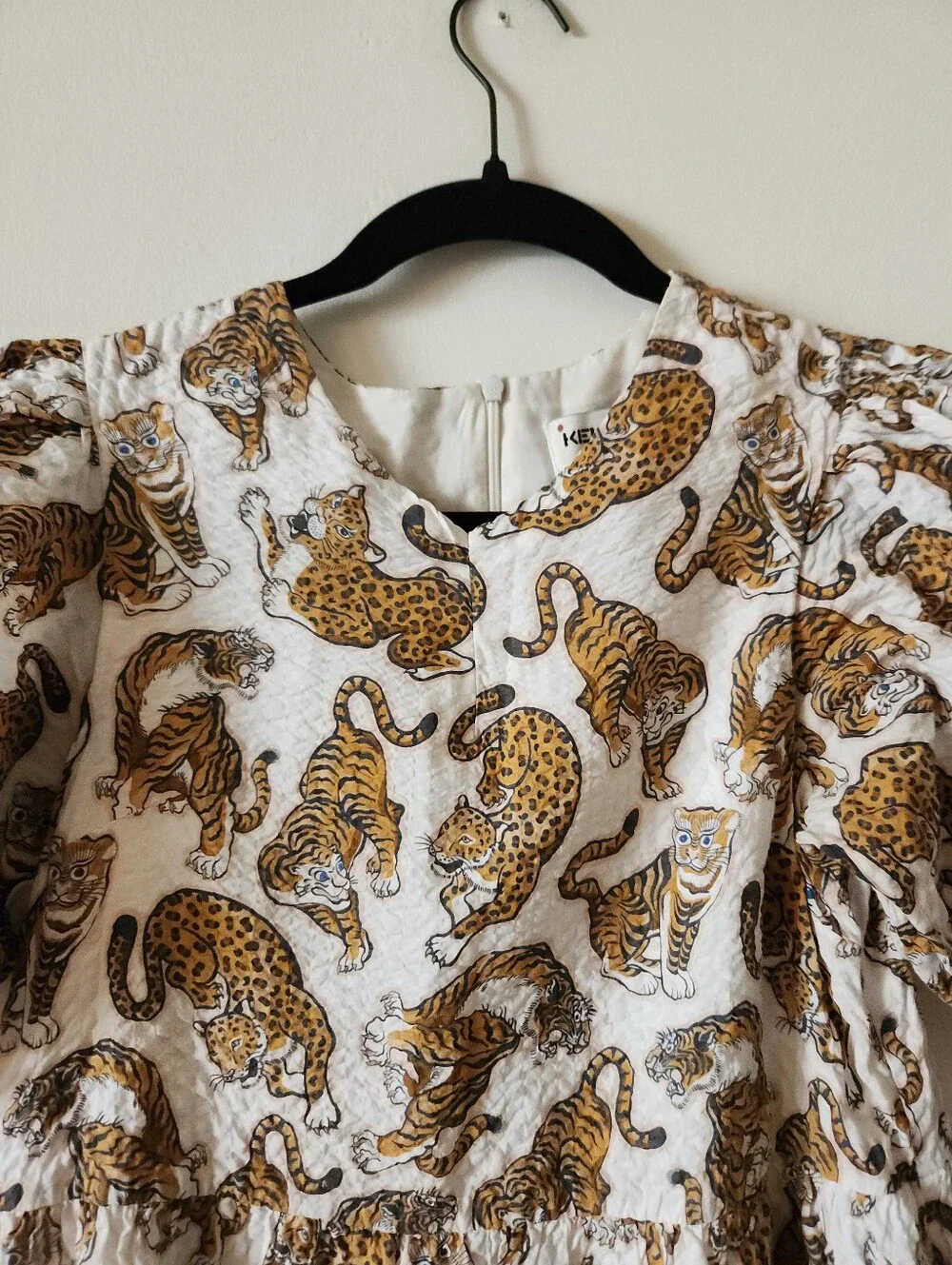 KENZO Kids Puff Sleeve Tiger Cheetah Print Designer 100% Cotton Girl's Dress